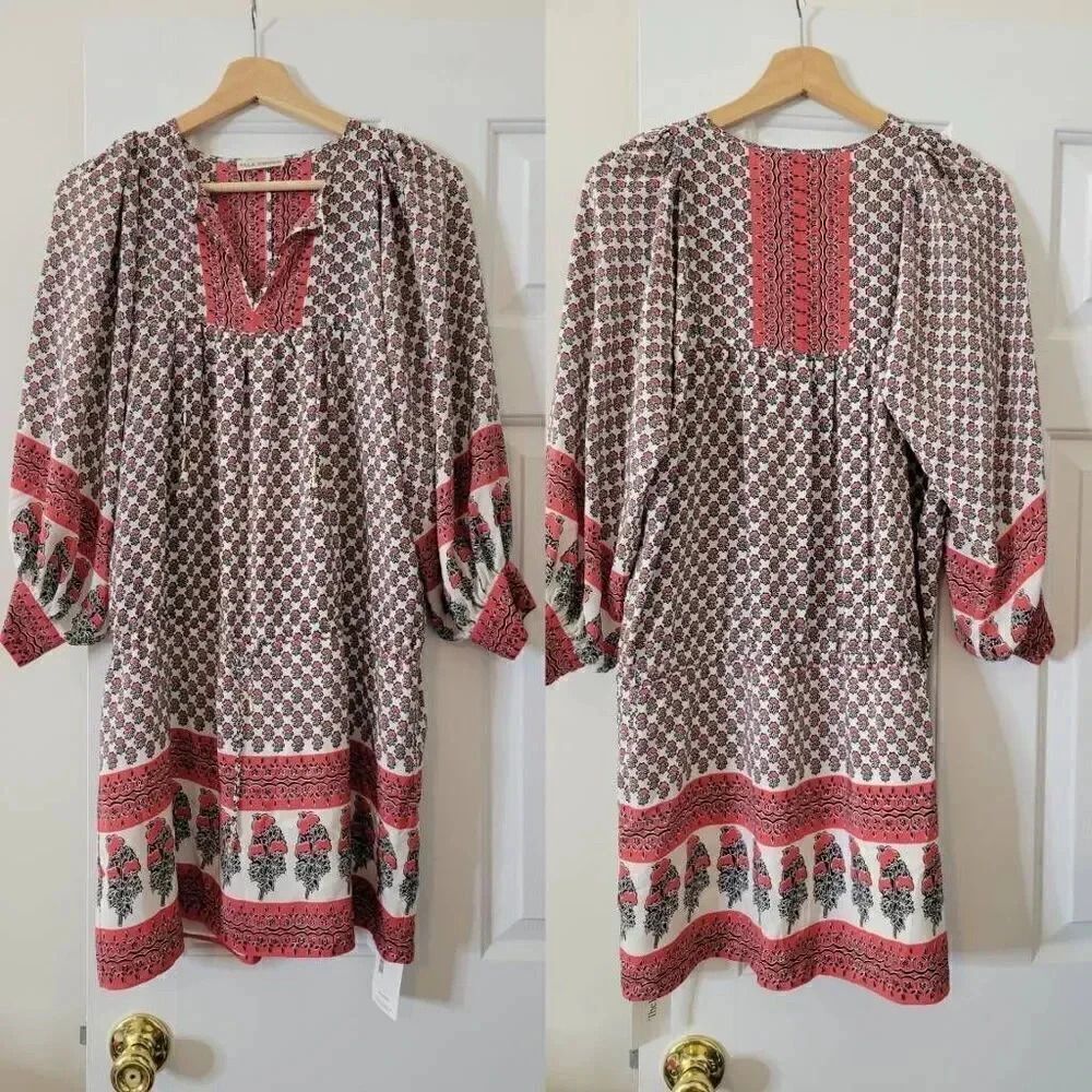 ULLA JOHNSON black white red print silk tunic dress size 0
